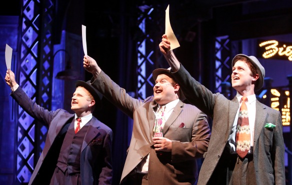 Kyle McMillan (from left), Andy Roemhildt, and Matias Valero are gangsters and gamblers in the Duluth Playhouse's production of "Guys and Dolls" that opened Thursday. (Steve Kuchera / skuchera@duluthnews.com)
